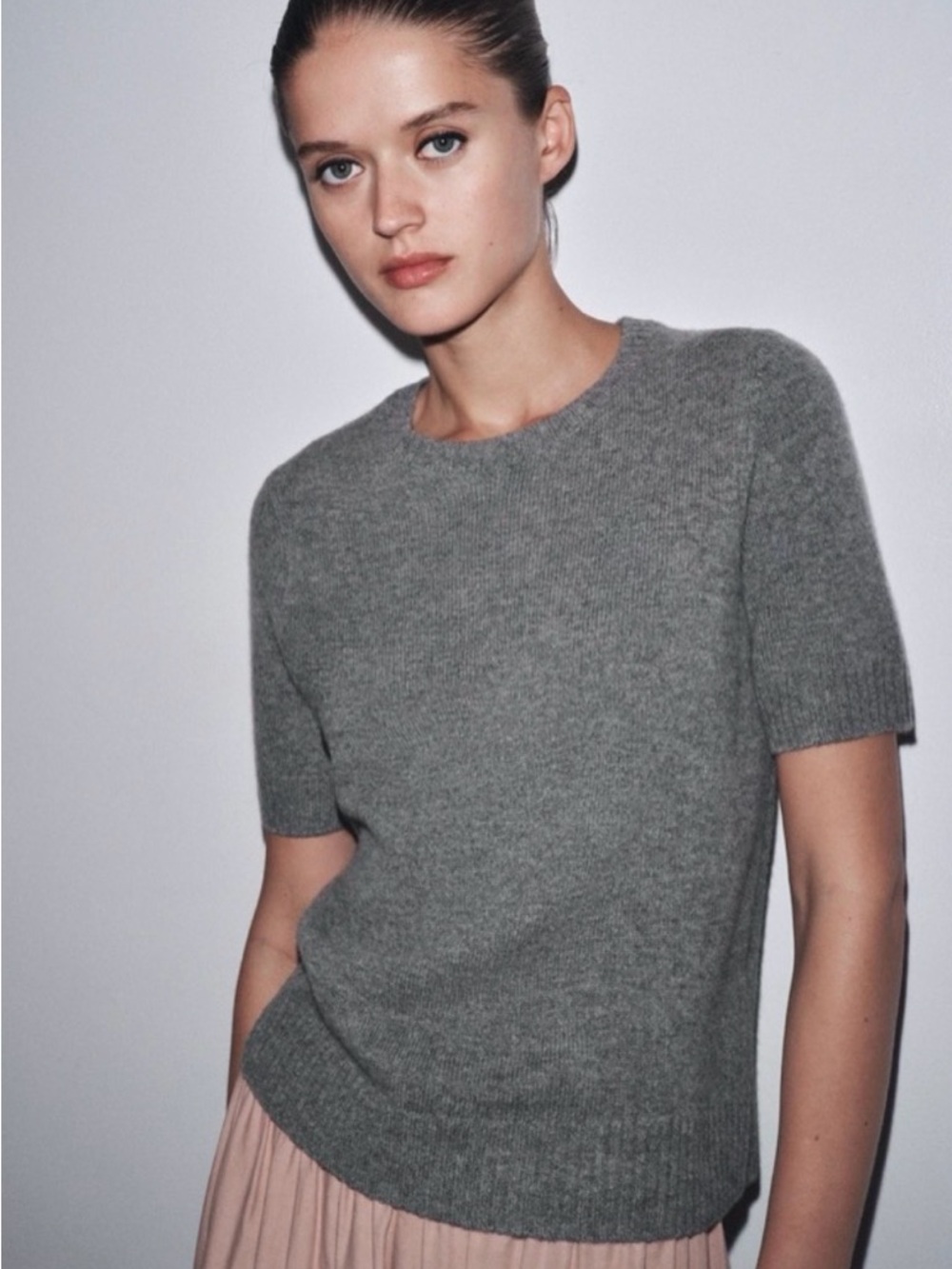 Zara Gray Crew Neck Short Sleeve Sweater